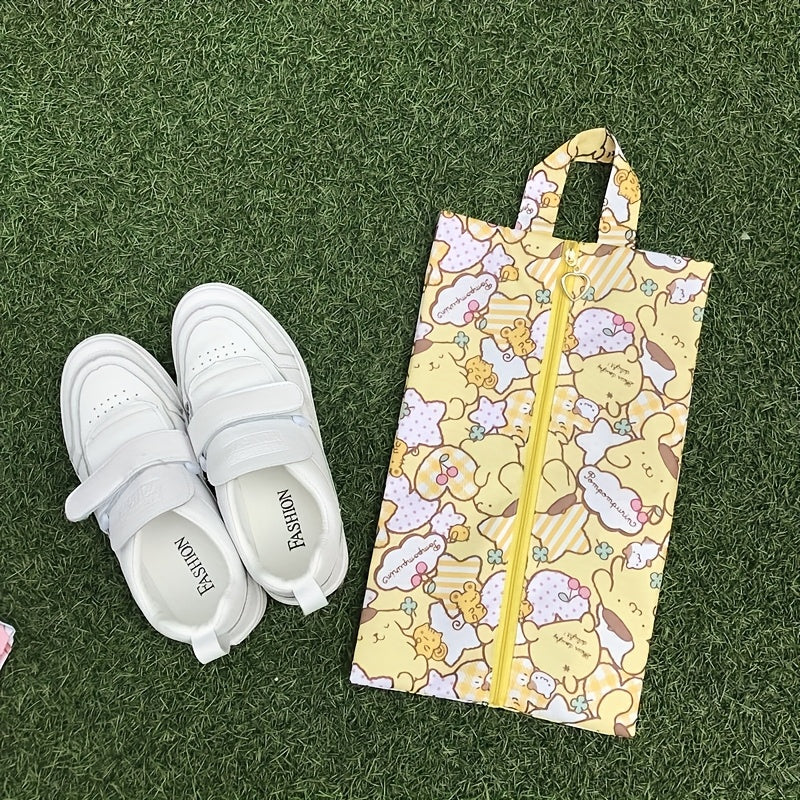 Cute Cartoon Print Shoe Bag - Foldable Zipper Pouch with Vibrant Character Designs, Perfect for Travel & Storage, Travel Essentials Bag | Playful Accessory | Durable Fabric, Shoe Storage Organizer