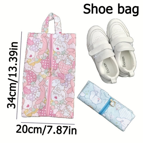 Cute Cartoon Print Shoe Bag - Foldable Zipper Pouch with Vibrant Character Designs, Perfect for Travel & Storage, Travel Essentials Bag | Playful Accessory | Durable Fabric, Shoe Storage Organizer