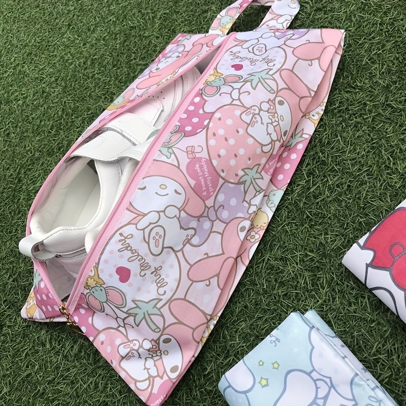 Cute Cartoon Print Shoe Bag - Foldable Zipper Pouch with Vibrant Character Designs, Perfect for Travel & Storage, Travel Essentials Bag | Playful Accessory | Durable Fabric, Shoe Storage Organizer