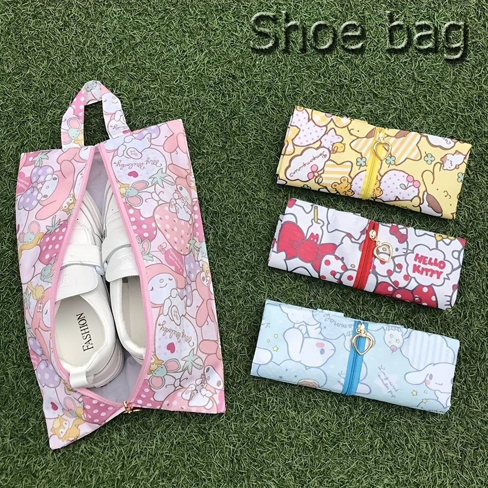 Cute Cartoon Print Shoe Bag - Foldable Zipper Pouch with Vibrant Character Designs, Perfect for Travel & Storage, Travel Essentials Bag | Playful Accessory | Durable Fabric, Shoe Storage Organizer